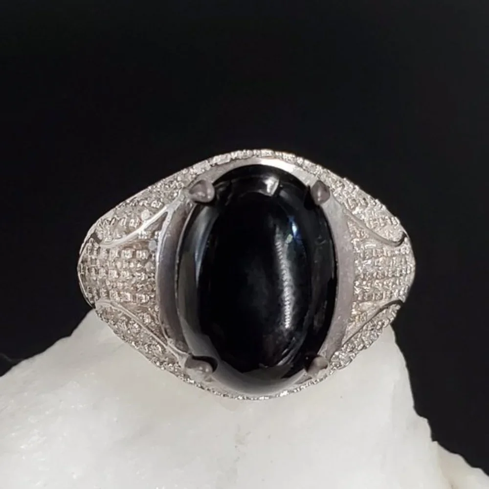 Designer Men's Jewelery Solid Silver 925 Ring Genuine Black Onyx Stone